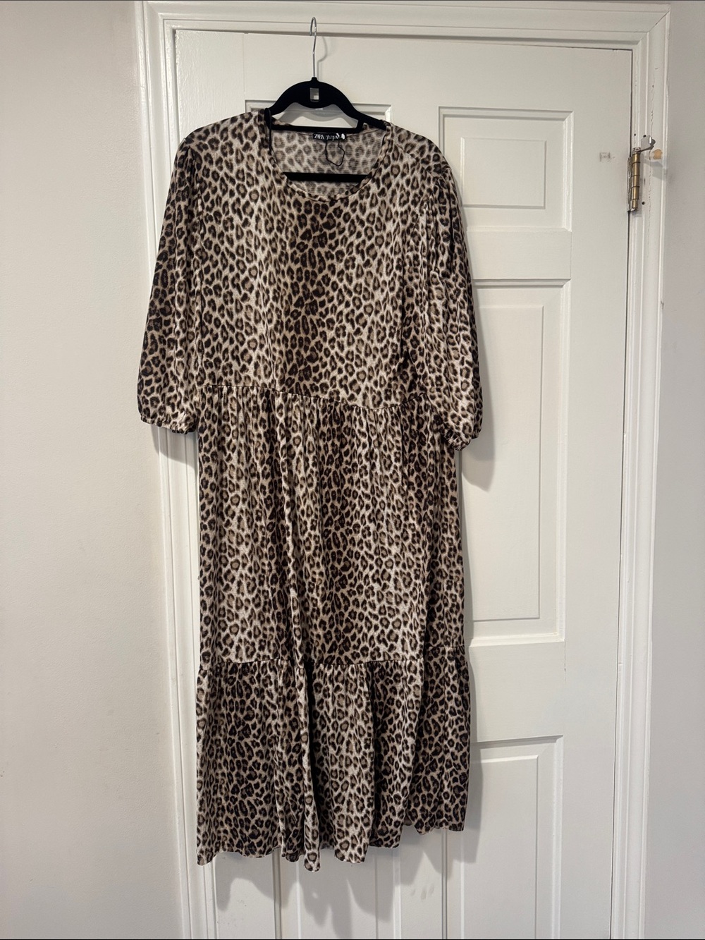 Zara Leopard Print Tiered Midi Dress - Beige/Brown